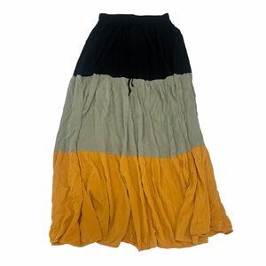 DR2 Colorblock Maxi Skirt in Black, Olive, Mustard